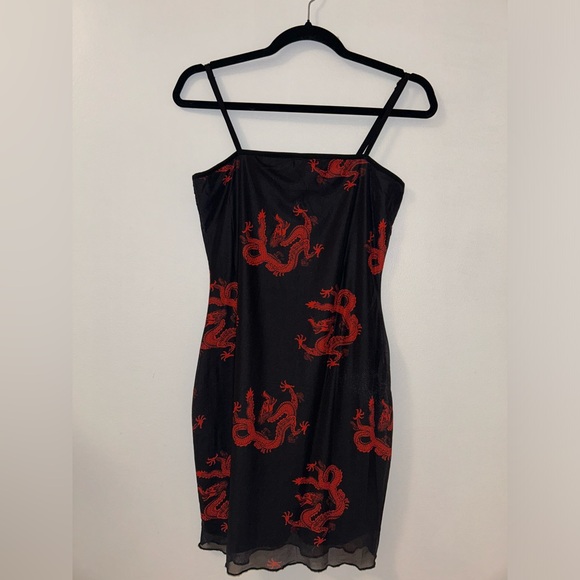 Black Mini Dress with Red Dragon - Picture 1 of 1